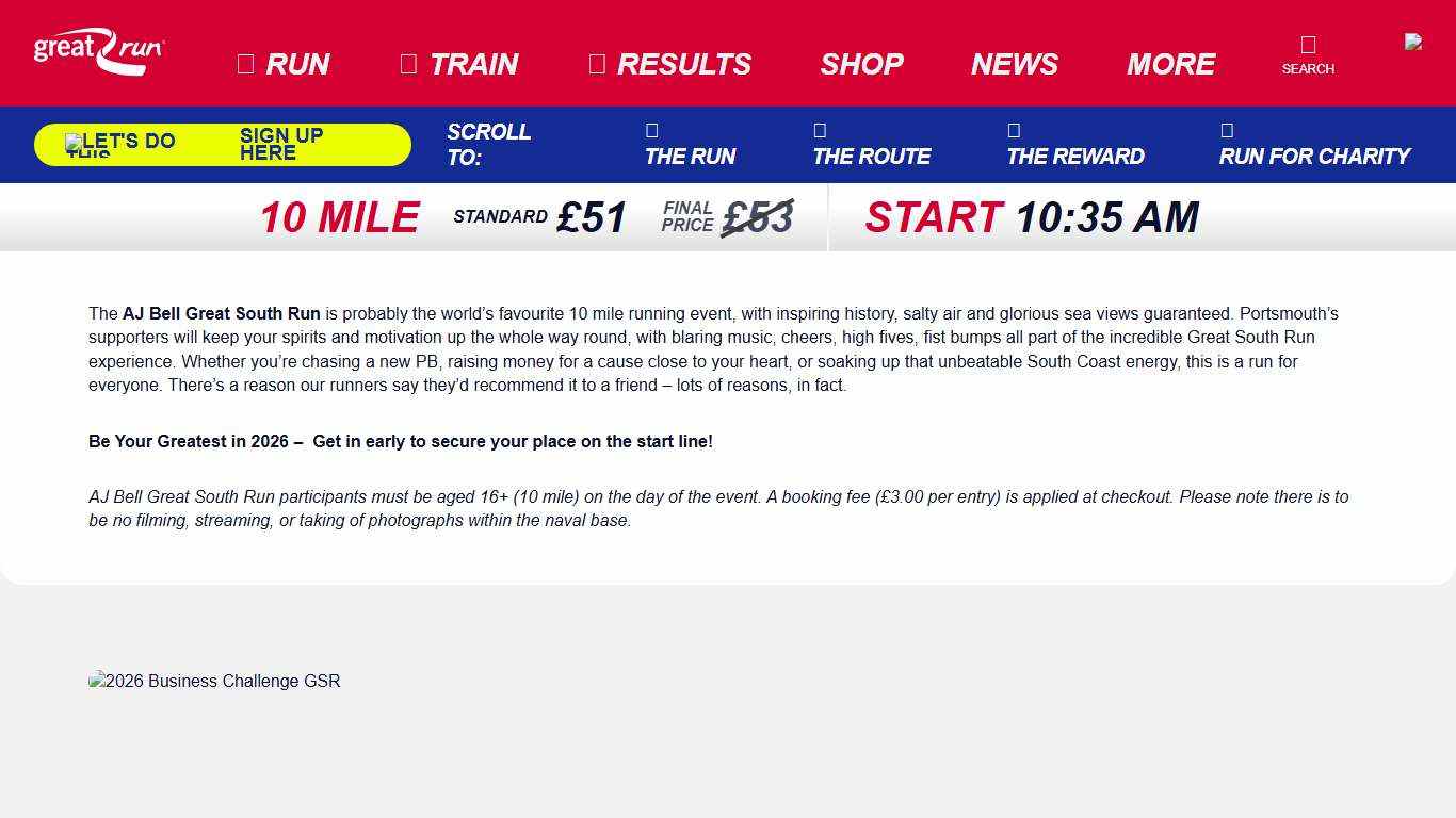 AJ Bell Great South Run 18 October 2026